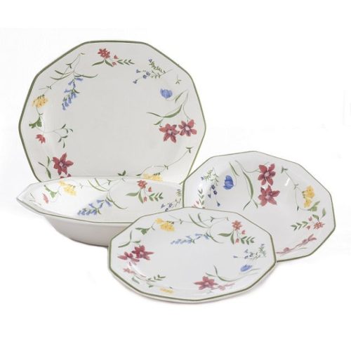 Vidámság virágos porcelán étkészlet tányérkészlet 19 részes