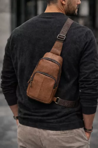 Ravello Line Montaro valódi olasz bőr férfi cross body táska barna