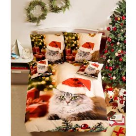   Ionela Karácsonyi cicás 3 részes pamut ágyneműhuzat 140 x 200 cm