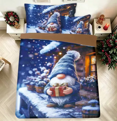 Ajándékhozó Manó karácsonyi 3 részes Pamut Ágyneműhuzat 140 x 200 cm