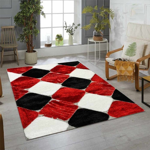 Nicol shaggy szőnyeg 150 x 230 cm piros fekete fehér