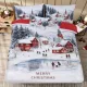 Színes Téli Falu karácsonyi 3D 6 részes nagy paplanos pamut ágyneműhuzat 200 x 220 cm