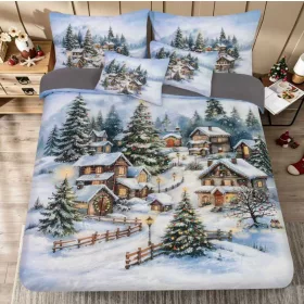   Karácsonyi Hómező 3D karácsonyi Pamut Ágyneműhuzat garnitúra 200 x 220 cm