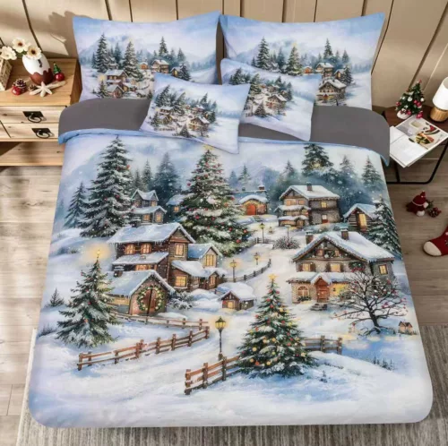 Karácsonyi Hómező 3D karácsonyi Pamut Ágyneműhuzat garnitúra 200 x 220 cm