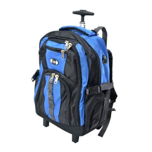 Dubaj laptoptartós gurulós hátizsák fekete kék L-es