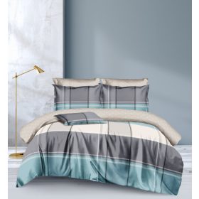   Füles modern kék-bézs kockás ágynemű garnitúra 3 részes