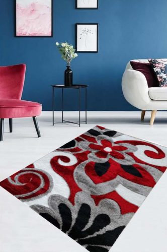 Gilky shaggy szőnyeg 150 x 230 cm virágmintás piros fehér szürke