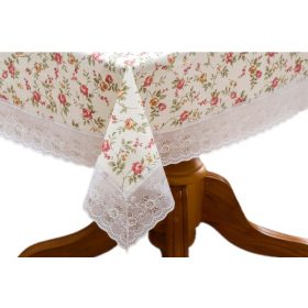 Griselda asztalterítő csipkés szélű bézs virágos