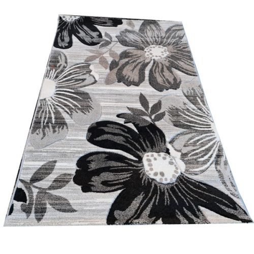 Ingrida Modern Szőnyeg Fekete Szürke Virágmintás 80 x 150 cm