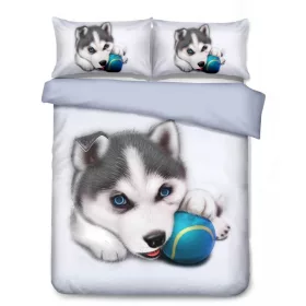   Lótusz 7 részes 3D Husky Kutyás Pamut Ágyneműhuzat 140 x 200 cm