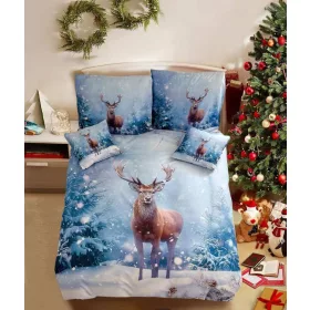   Natale karácsonyi kékhavasi erdei szarvas 6 részes pamut ágyneműhuzat 200 x 220 cm