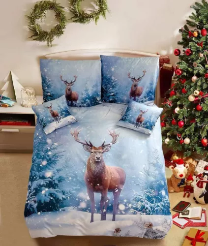 Natale karácsonyi kékhavasi erdei szarvas 6 részes pamut ágyneműhuzat 200 x 220 cm