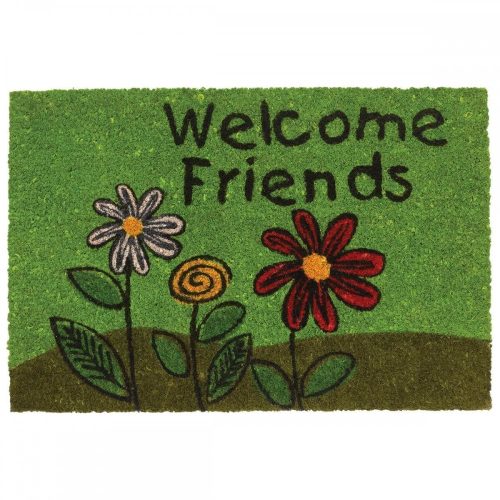 Rolkó lábtörlő vidám virágos zöld 40 x 60 cm welcome friends