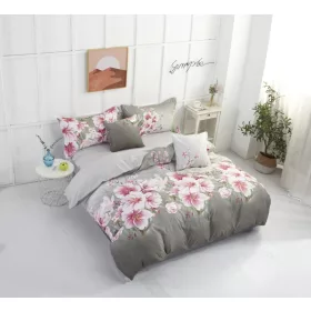   Rózamari szürke krepp ágynemű garnitúra Virágmintás 7 részes 140 x 200 cm
