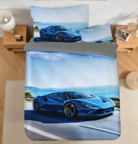 Turbó Autós gyerek 3 részes ágyneműhuzat 140 x 200 cm kék