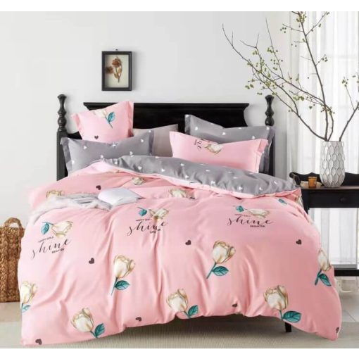 Ugocsa virágos rózsaszín 7 részes pamut ágynemű garnitúra 140 x 200 cm